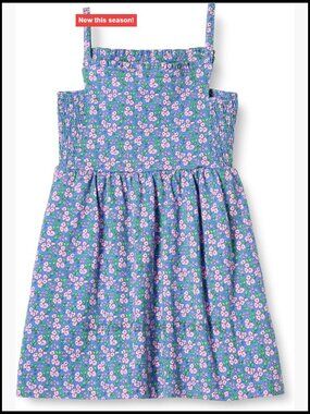 Girls Cotton Strappy Midi Dress with Smocked Details